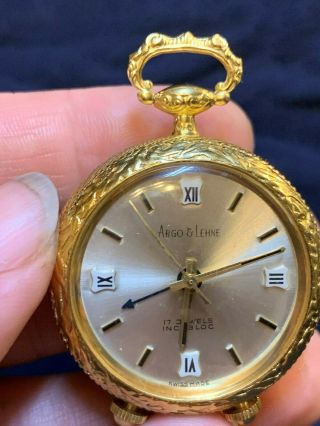 Unusual Rare Argo & Lehne Miniature Traveling Alarm Clock 17 Jewels