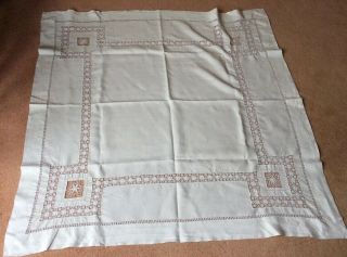 Antique/vintage Linen Drawn Thread Work Tablecloth 46 " Square