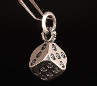 Rare Silver Hand - Carved Skull Dice Statue Necklace Pendant Gift