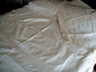 Vintage Edwardian Era Gorgeous Lace 120 " X100 " Top Sheet & 2 Matching Pillowcases