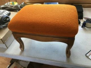 Vintage Mid - Century Modern Footstool Orange W/ Wood Base