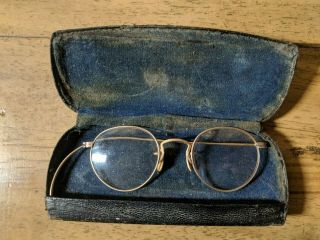 Antique Gold Plated Frame 1/10 - 12kgf Ao Eyeglasses & Case Round American Optical