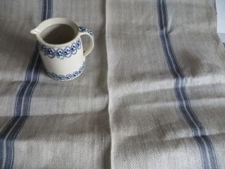 Antique Homespun Fishbone Grain Sack Linen Fabric Blue Grey Str 39 " By3.  52yards