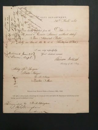 1864 Gideon Welles,  Secretary Navy,  Admiral D D Porter Civil War Document Signed