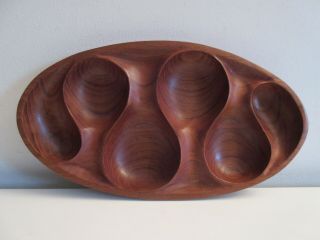 Vtg Mid Century Danish Modern Sculptural Oval Teak Wood Swirl Tray