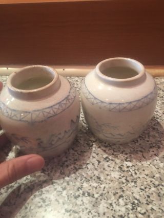 Two Antique Chinese - Blue And White Stoneware - Ginger Jar/pot Very Old.