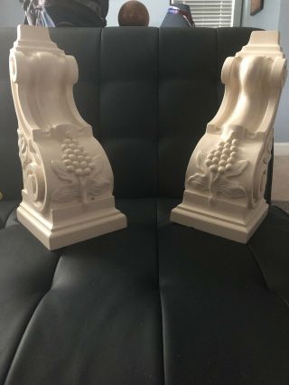 Pair Large 16 - 1/2 " Tall Wood Corbels Vintage White Paint