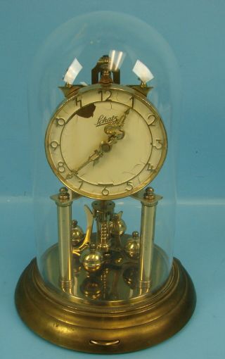 Vtg Schatz 1953 Narrow 400 Day Anniversary Brass Dome Clock Germany 2 Jewels 49r