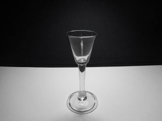 18th C.  - Blown Flint Glass Low Knop Long Stem Bell Shaped Wine Glass