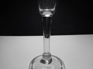 18th C.  - Blown Flint Glass Low Knop Long Stem Bell Shaped Wine Glass 7