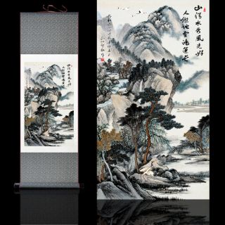 Chinese Silk Scroll Painting Mountain Green Water Show Home Decoration (山青水秀)