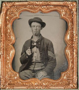 1860s Civil War Soldier Tintype Photograph Sixth Plate Western Theater Sergeant