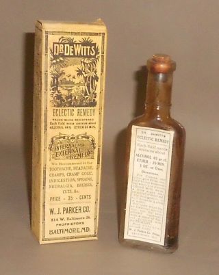 C1910 Antique Quack Medical Bottle Box Dr Dewitt 