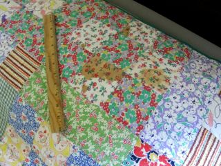 Vintage Hand Pieced & Quilted Feed Sack,  Novelty Prints NINE PATCH Quilt 3