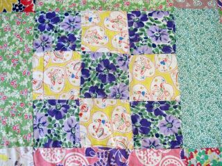 Vintage Hand Pieced & Quilted Feed Sack,  Novelty Prints NINE PATCH Quilt 6