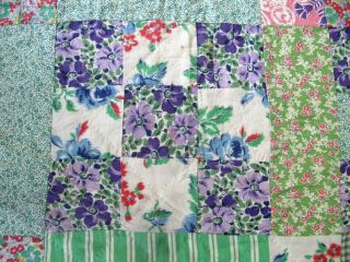 Vintage Hand Pieced & Quilted Feed Sack,  Novelty Prints NINE PATCH Quilt 7