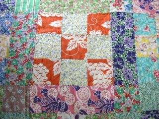 Vintage Hand Pieced & Quilted Feed Sack,  Novelty Prints NINE PATCH Quilt 8