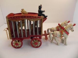 Vintage Cast Iron Overland Circus Wagon Toy With Giraffes Complete
