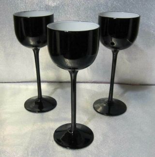 Set 3 Mid Century Modern Carlo Moretti Italian Black White Cased Glass Wine