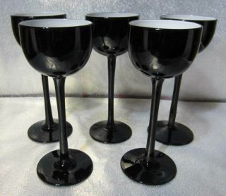 5 Mid Century Modern Carlo Moretti Italian Black White Cased Glass Brandy Wine