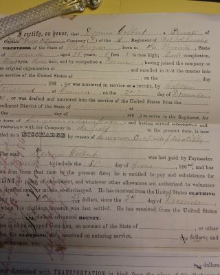 Civil War Discharge/pay Voucher Papers Pvt.  Dennis Gilbert,  3rd Michigan Cavalry
