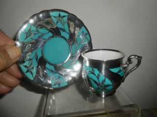 Hutschenreuther Antique Heavy Silver Overlay Demi - Tasse Cup/saucer Look Wow