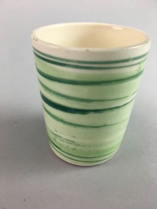 Japanese Ceramic Sake Cup Guinomi Vtg Pottery Green Beige Hand Painted Gu355