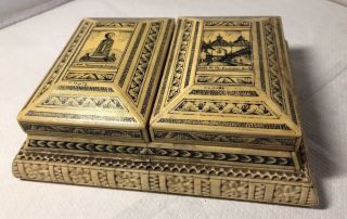 Old Vintage Wooden Card Box With Hand Etched Decoration Middle Eastern