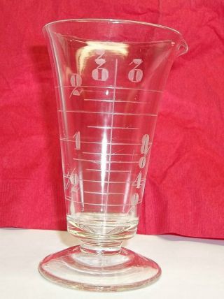 Antique Vintage 4 1/2 " Clear Etched Graduated Glass Apothecary Footed Beaker