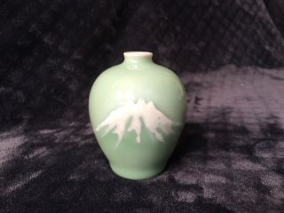 Vintage Chinese Small Celadon Glazed Mountain Landscape Porcelain Vase