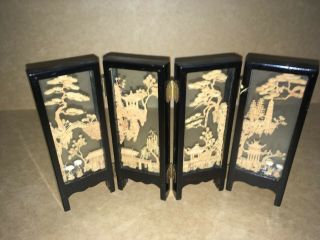 Vintage Decorative Chinese 4 Panel Carved Miniature Screen