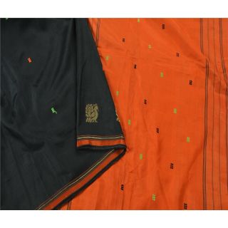 Sanskriti Vintage Black Saree Pure Silk Woven Craft Soft Decor 5 Yd Fabric Sari 2