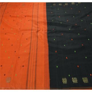 Sanskriti Vintage Black Saree Pure Silk Woven Craft Soft Decor 5 Yd Fabric Sari 3