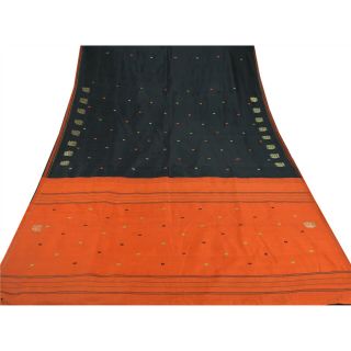Sanskriti Vintage Black Saree Pure Silk Woven Craft Soft Decor 5 Yd Fabric Sari 4