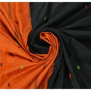 Sanskriti Vintage Black Saree Pure Silk Woven Craft Soft Decor 5 Yd Fabric Sari 5