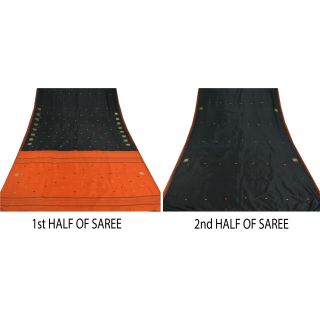 Sanskriti Vintage Black Saree Pure Silk Woven Craft Soft Decor 5 Yd Fabric Sari 7