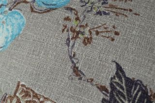 vintage bark cloth fabric leaves flowers cotton beige green blue 4