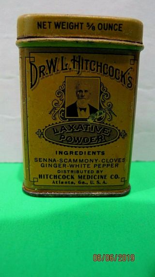 Vintage Medicine Tin Dr.  W.  L.  Hitchcock 
