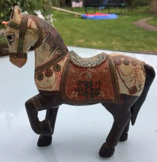 Small Vintage Indian Wooden Hand Painted Horse