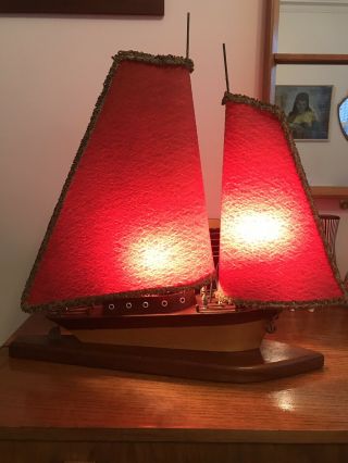 Vintage Mid Century 1950’s Teak Wood Sailing Boat Lamp Rare