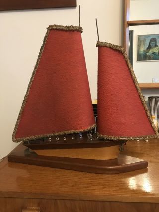 Vintage Mid Century 1950’s Teak Wood Sailing Boat Lamp Rare 2