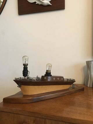 Vintage Mid Century 1950’s Teak Wood Sailing Boat Lamp Rare 3