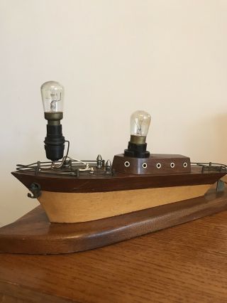 Vintage Mid Century 1950’s Teak Wood Sailing Boat Lamp Rare 4