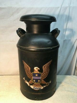 Vintage 10 Gallon Metal Milk Can Tole Painted American Eagle Military Folk Art