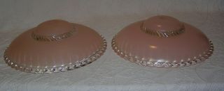 Vintage Pair 2 Pink Art Deco Glass Ceiling Light Shades - Center Hole - 11.  25 "