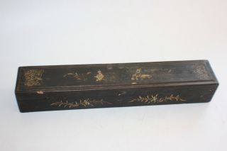 Antique Chinese Wooden Lacquer Gilt Painted Hand Fan Box