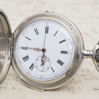 Repeater & Chronograph Antique Quarter Repeating Solid Silver Pocket Watch