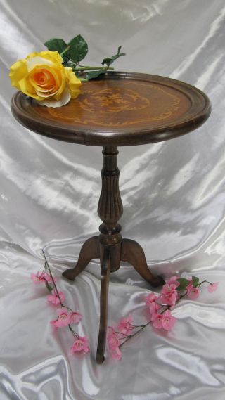 French Antique Vintage Marquetry Pedestal Floor Stand End Side Table Wood