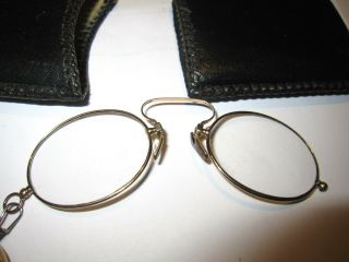 ANTIQUE VERY GOOD QUALITY GOLD FILLED EYEGLASSES W/ SPRING REEL & CASE 2