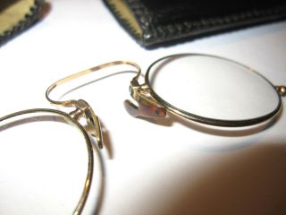 ANTIQUE VERY GOOD QUALITY GOLD FILLED EYEGLASSES W/ SPRING REEL & CASE 4